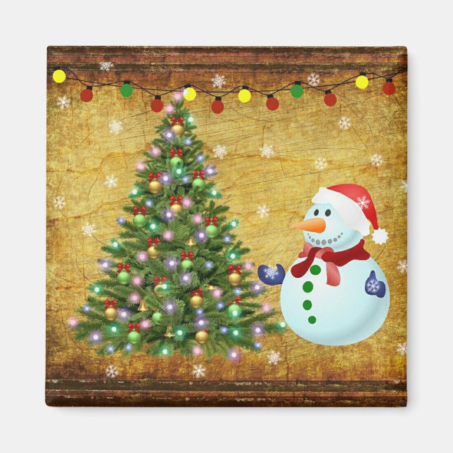 Imán Snowman, árbol de Navidad (Frente)