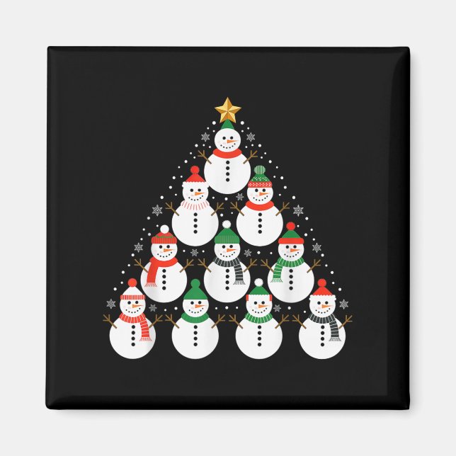 Imán Snowman Christmas Tree Lights Santa Hat Family Xma (Frente)