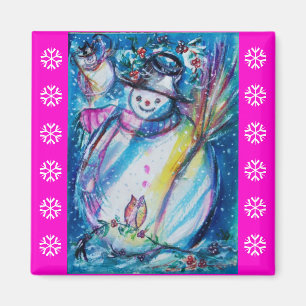 Imán SNOWMAN CON LIBROS DE nieve OWL / Blanco Rosado