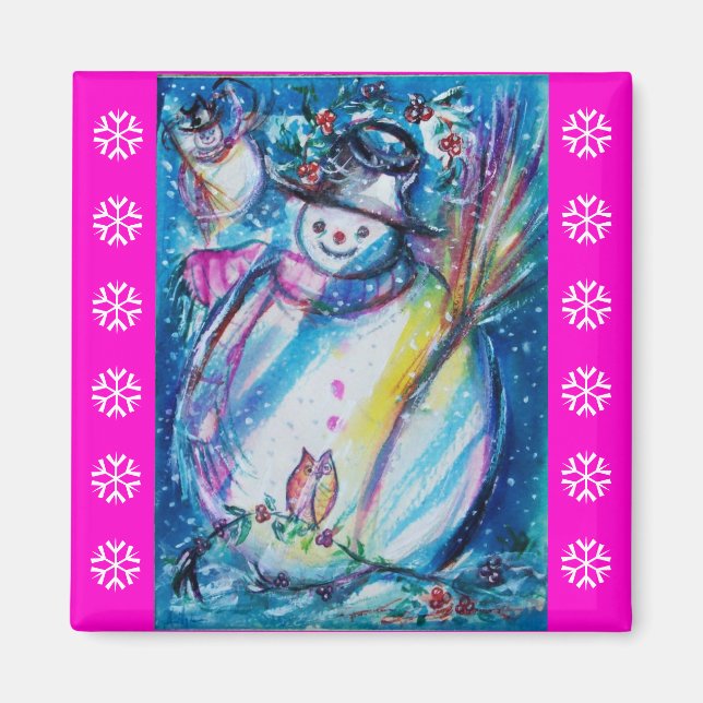 Imán SNOWMAN CON LIBROS DE nieve OWL / Blanco Rosado (Frente)