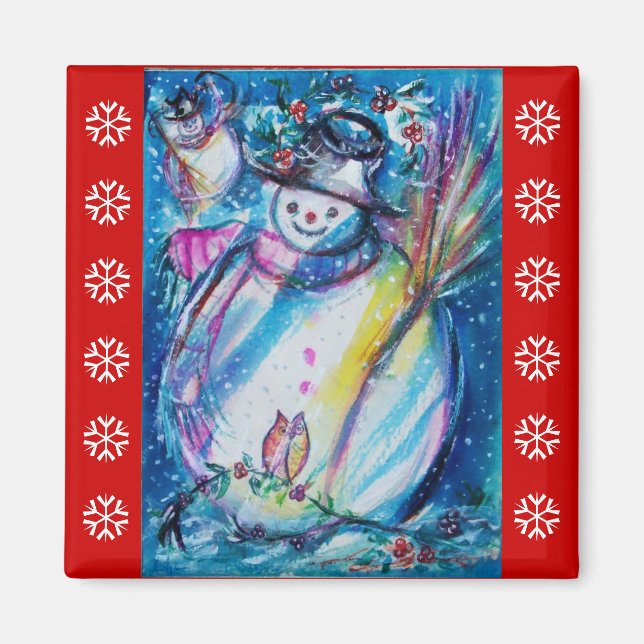 Imán SNOWMAN CON LIBROS DE nieve OWL / Red White (Frente)