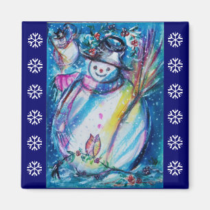 Imán SNOWMAN CON LLUVIA DE Nieve Blanco Azul / LIBRE
