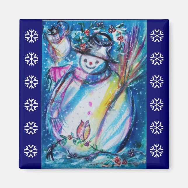 Imán SNOWMAN CON LLUVIA DE Nieve Blanco Azul / LIBRE (Frente)