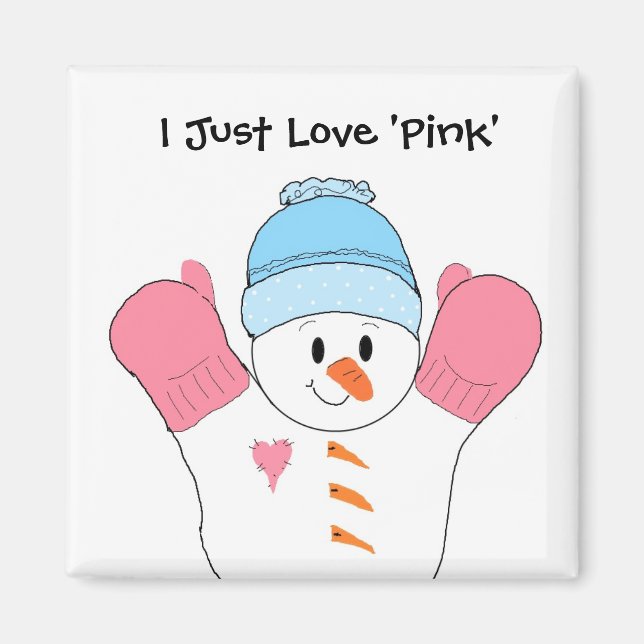 Imán Snowman con Mittens Rosado (Frente)