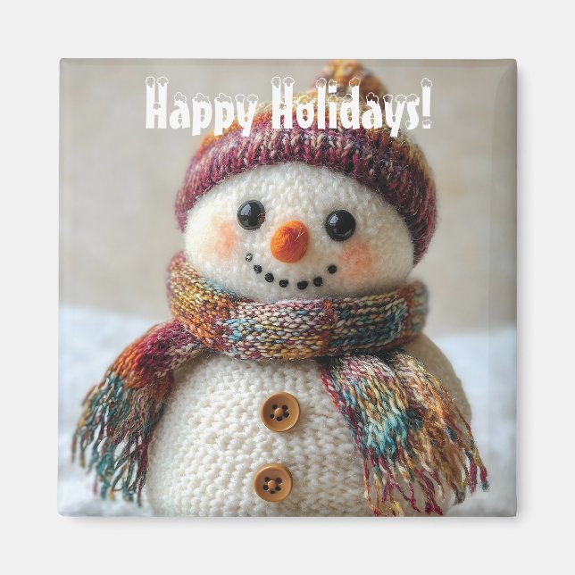 Imán Snowman de lana adorable con diseño de Gorra y buf (Frente)
