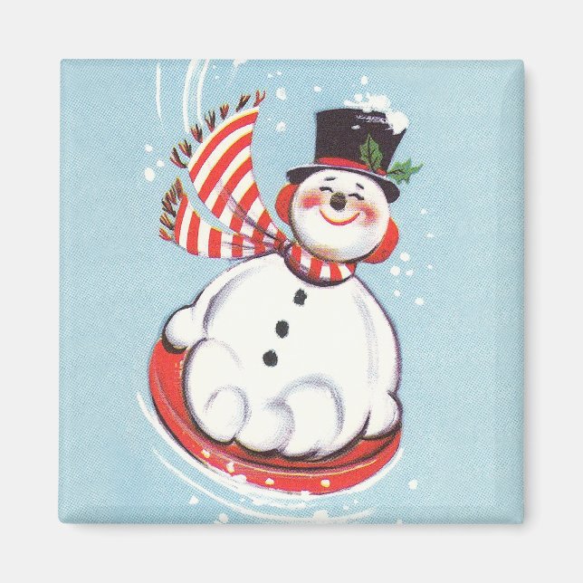 Imán Snowman en disco de nieve (Frente)
