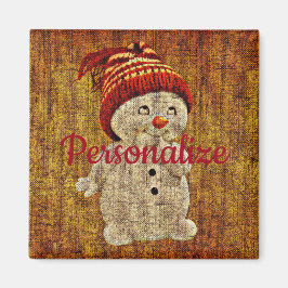 Imán Snowman en el bello invierno rústico