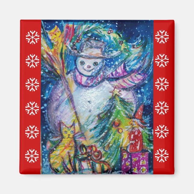 Imán SNOWMAN, JUGUETES, NAVIDAD ÁRBOL Blanco Rojo Snowf (Frente)
