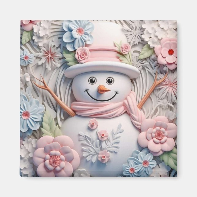 Imán Snowman, Navidades de 3D Pastel (Frente)