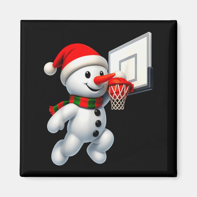 Imán Snowman Playing Basketball Merry Christmas Pajamas (Frente)
