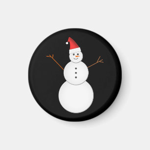 Imán Snowman sonriente usando un Sombrero Santa Navidad