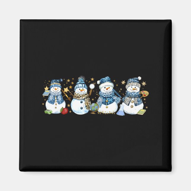 Imán Snowman Teacher Winter Leopard Clroom Cute Blue St (Frente)