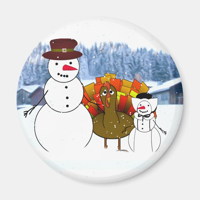 Imán Snowmen de Acción de Gracias (Frente)