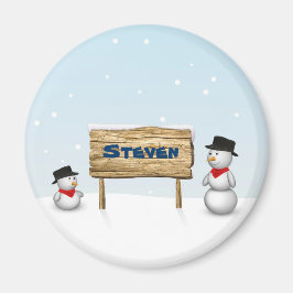 Imán Snowmen lindo con placa de nombre personalizada
