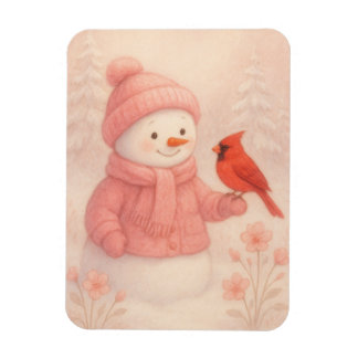 Imán Snowwoman with Red Bird Christmas Magnet