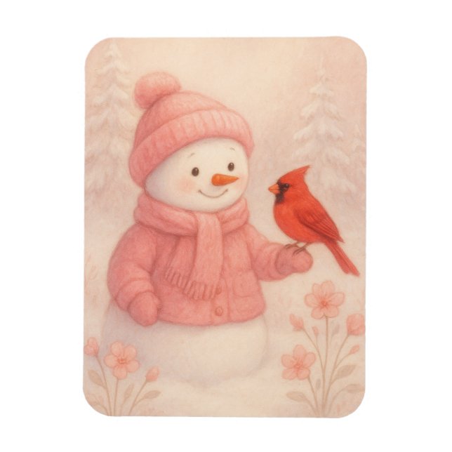 Imán Snowwoman with Red Bird Christmas Magnet (Vertical)