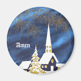 Imán Snowy Christmas Church Amen Magnet