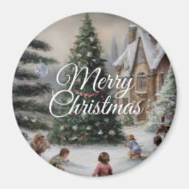 Imán Snowy Christmas Tree Oil Painting Kids' Play