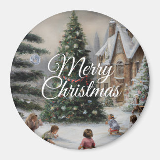Imán Snowy Christmas Tree Oil Painting Kids' Play