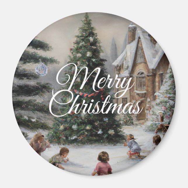 Imán Snowy Christmas Tree Oil Painting Kids' Play (Frente)