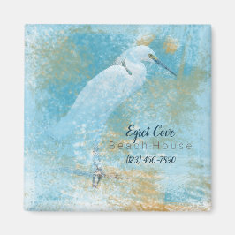 Imán Snowy Egret Coastal Vacation House Magnet