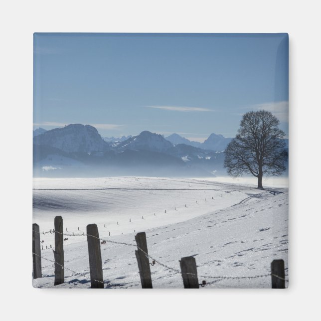 Imán Snowy Winter Country Landscape Photo (Frente)