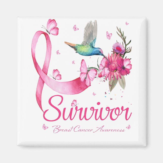 Imán Sobreviviente Cáncer de Mama de Hummingbird Ribbon (Frente)