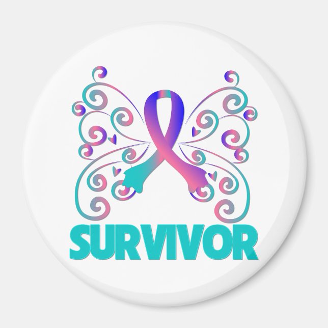 Imán Sobreviviente de cáncer tiroideo mariposa (Frente)