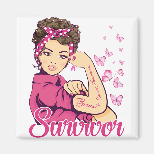 Imán Sobreviviente Rosie Riveter Conciencia sobre el cá (Frente)
