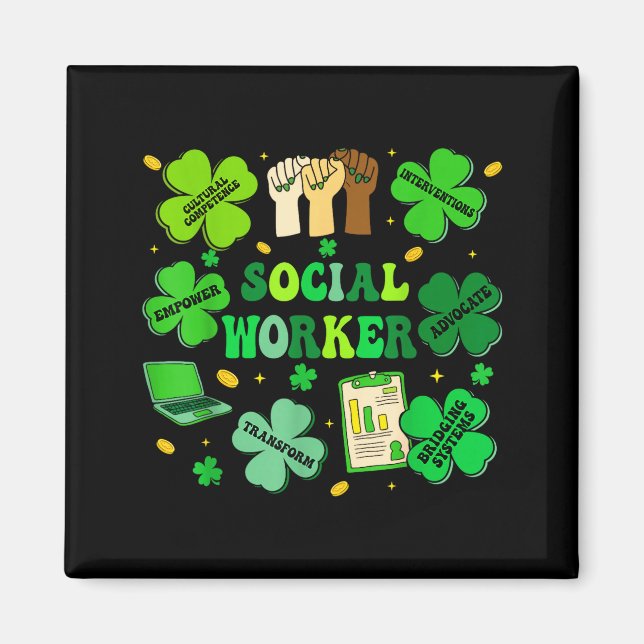 Imán Social worker shamrock st patricks day social work (Frente)