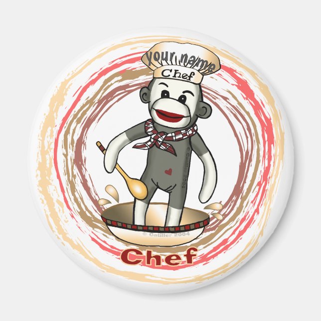 Imán Sock Monkey Chef (Frente)