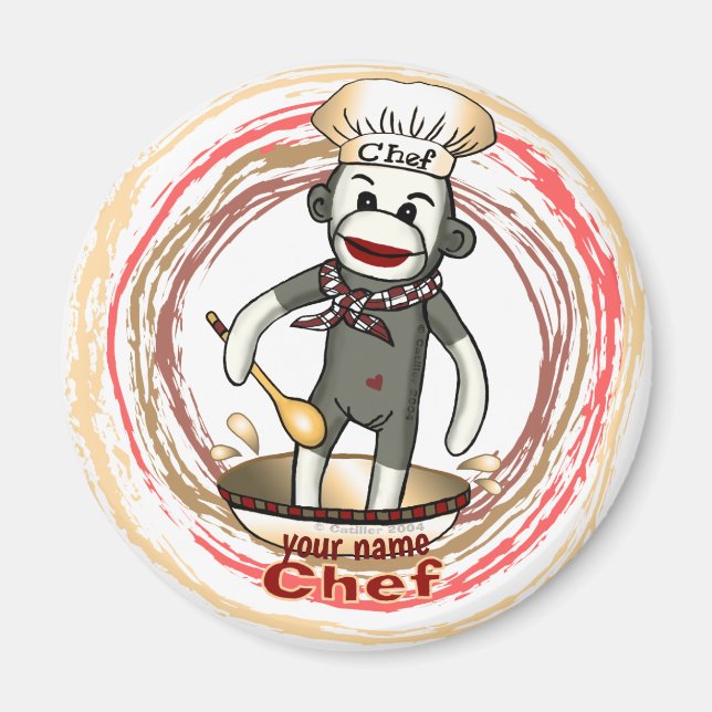 Imán Sock Monkey Chef (Frente)