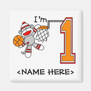 Imán Sock Monkey Hoops 1º cumpleaños