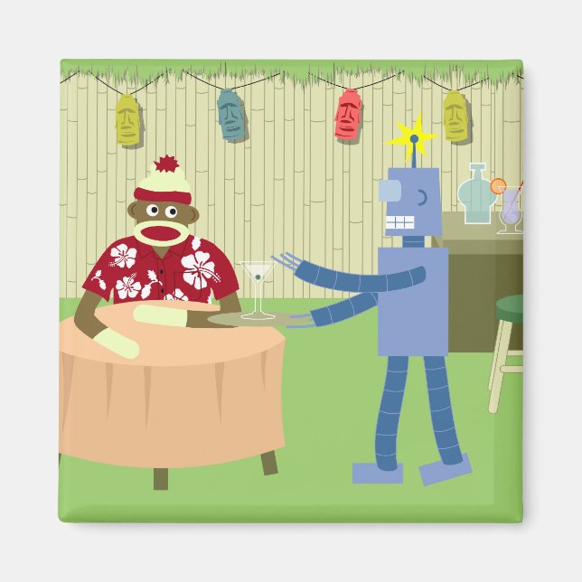 Imán Sock Monkey Robot Waiter (Frente)