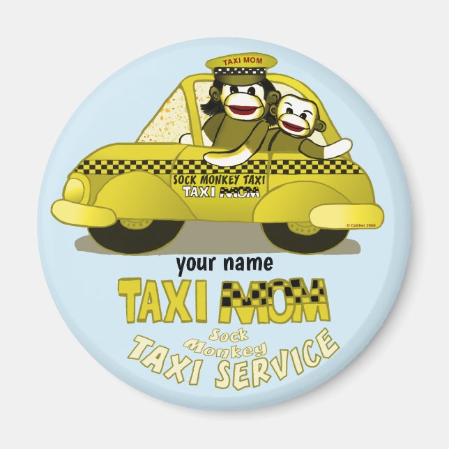 Imán Sock Monkey Taxi Mom (Frente)