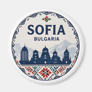 Imán 🧲 Sofía Bulgaria Patrón Folclórico Recuerdo de Vi