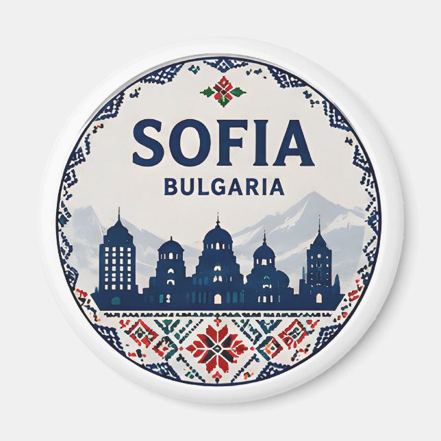 Imán 🧲 Sofía Bulgaria Patrón Folclórico Recuerdo de Vi (Frente)