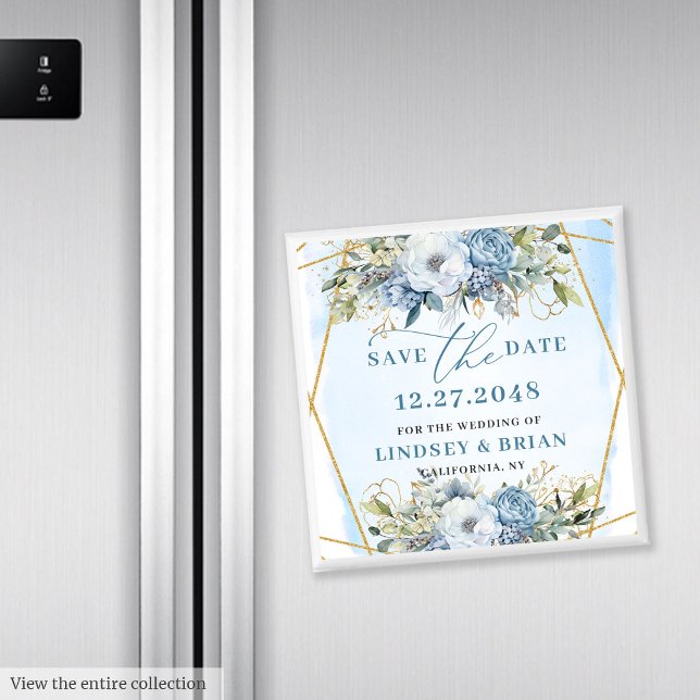 Imán Sofisticadas Peonías Azul Polvoriento Reserven la  (Sophisticated Dusty Blue Peonies Save the Date)