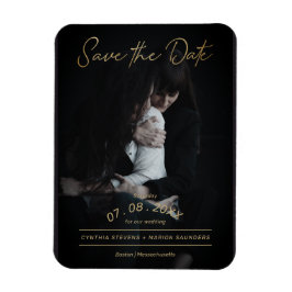 Imán Sofisticado Boda Golden Script Photo LGTB