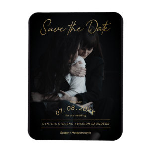 Imán Sofisticado Boda Golden Script Photo LGTB