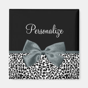 Imán Sofisticado Leopard Print Gray Bow con el nombre