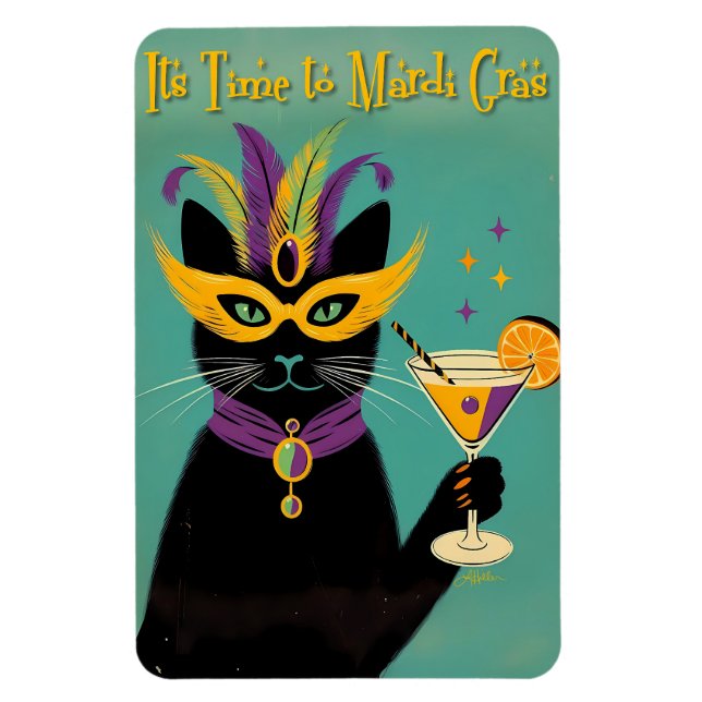 Imán Sofisticados Retro Es hora del Martini de Mardi Gr (Vertical)