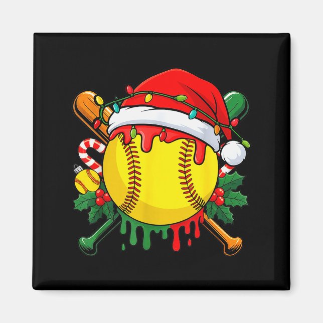 Imán Softball Ball Santa Hat Christmas Softball Drip Xm (Frente)
