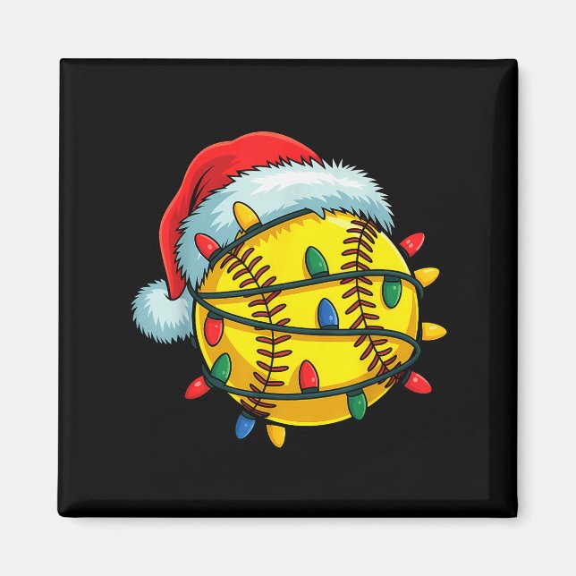 Imán Softball Ball Santa Hat Christmas Softball Xmas Li (Frente)