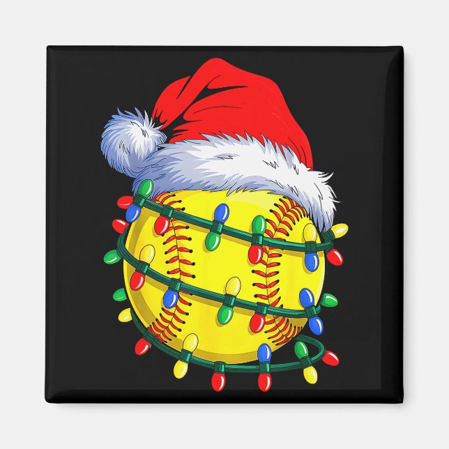 Imán Softball Ball Santa Hat Christmas Softball Xmas Li (Frente)