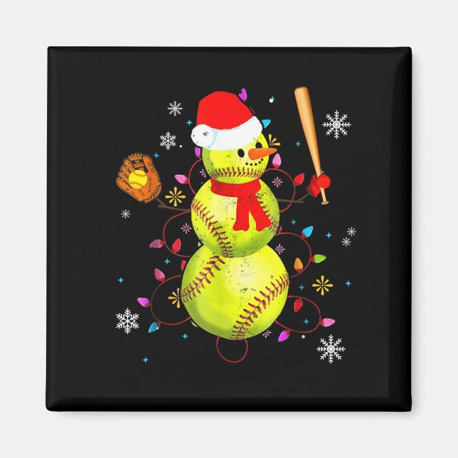 Imán Softball Christmas Funny Softball Snowman Xmas  (Frente)