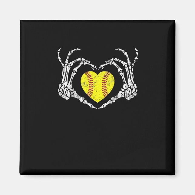 Imán Softball Heart Skeleton Hand Halloween Costume Fun (Frente)