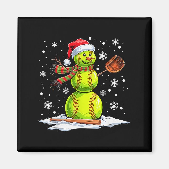 Imán Softball Snowman Softball Player Santa Hat Christm (Frente)