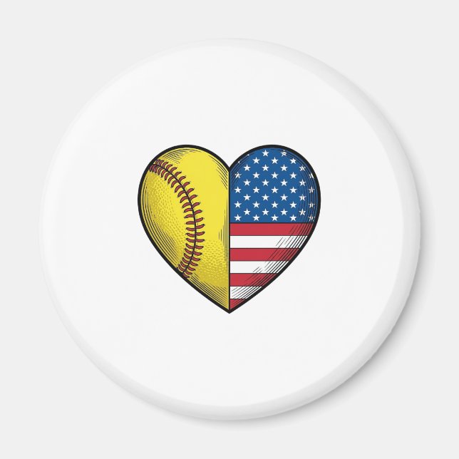Imán Softbol bandera de EE. UU. corazón diseño vectoria (Frente)
