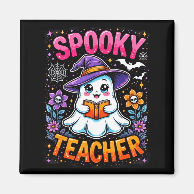 Imán Soky Teacher Cute Ghost Reading Book Funny Hallo  (Frente)